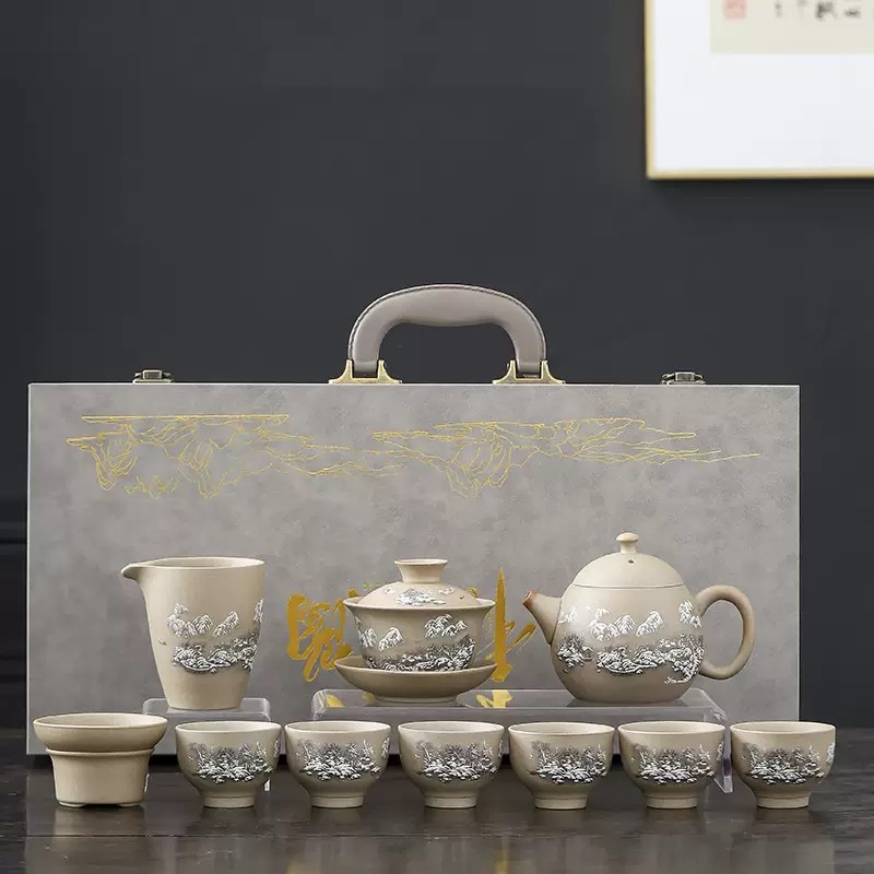 High-End Chinese Ceramic Dragon Egg Teapot Set - Elegant Kung Fu Tea Collection