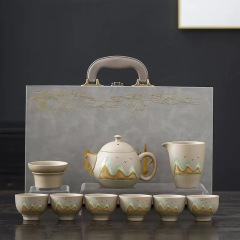 10-Piece Premium Han Pottery Distant Mountain Tea Set - Handcrafted Kung Fu Tea Collection