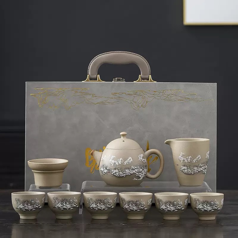 High-End Chinese Ceramic Dragon Egg Teapot Set - Elegant Kung Fu Tea Collection