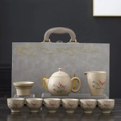 10-Piece Auspicious Han Pottery Lotus Charm Tea Set - Artisan Ceramic Kung Fu Kit