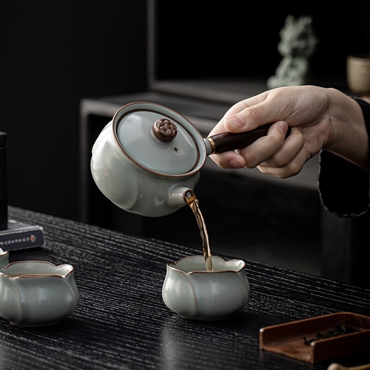 Premium Dehua Ru Kiln Side-Handle Teapot Set - Traditional Ceramic Kung Fu Teaware