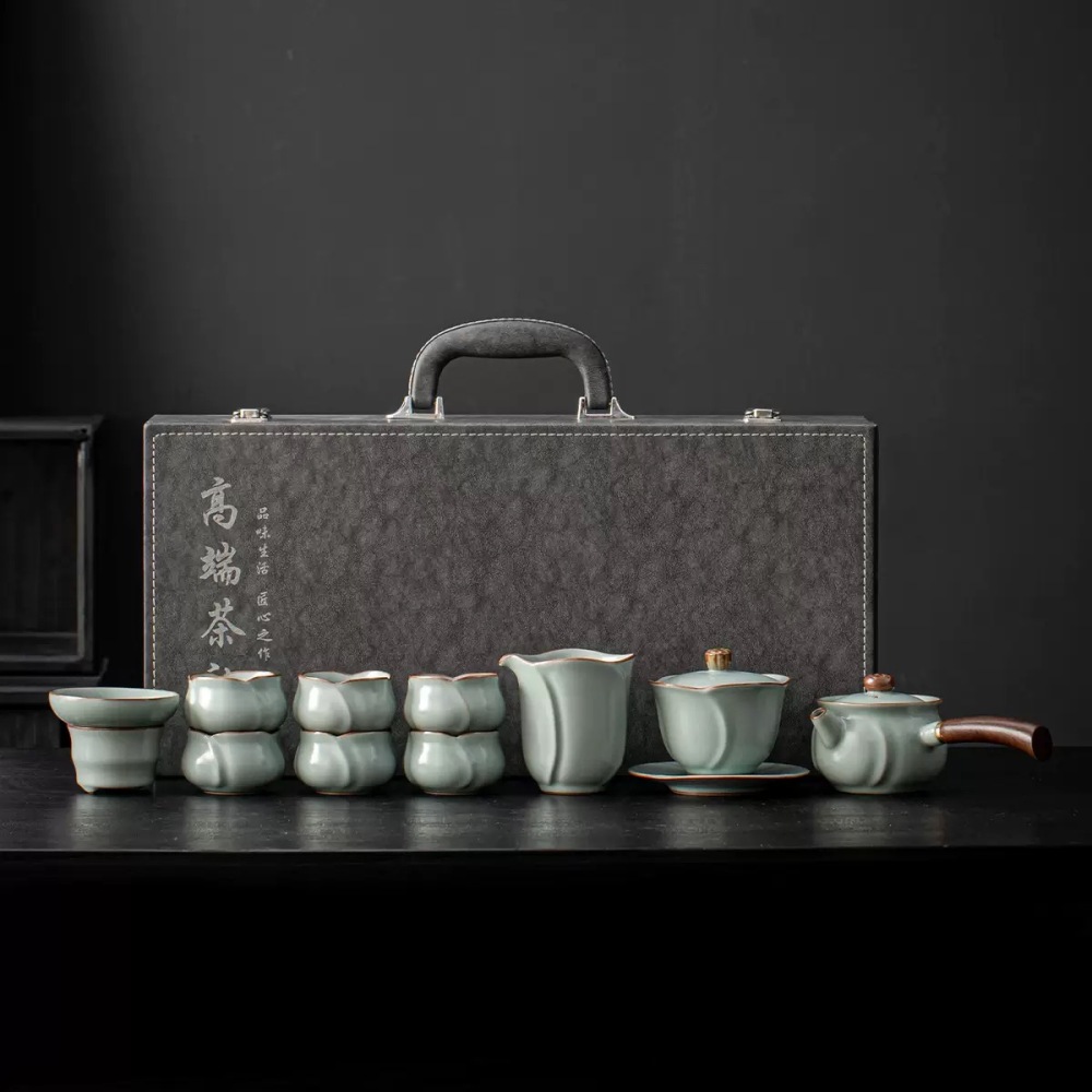 Premium Dehua Ru Kiln Side-Handle Teapot Set - Traditional Ceramic Kung Fu Teaware