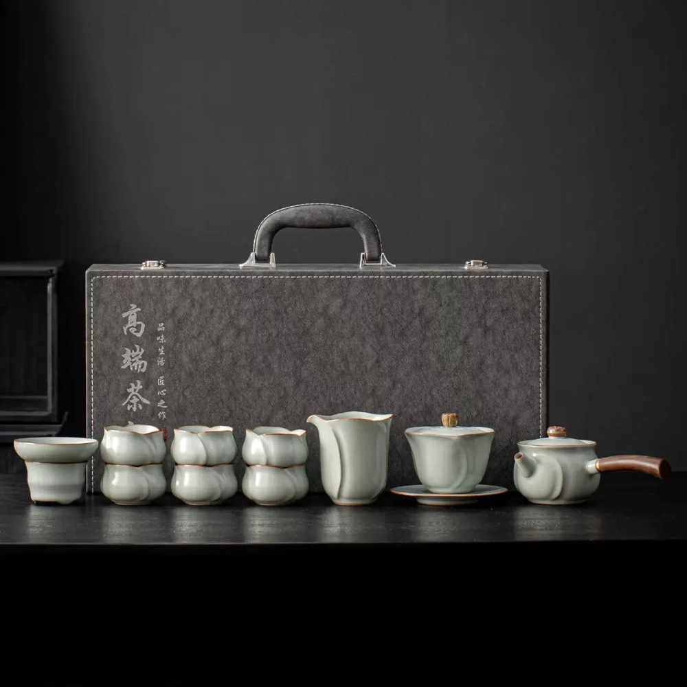 Premium Dehua Ru Kiln Side-Handle Teapot Set - Traditional Ceramic Kung Fu Teaware