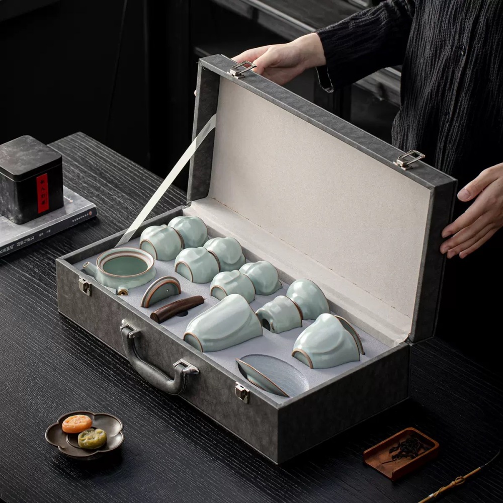 Premium Dehua Ru Kiln Side-Handle Teapot Set - Traditional Ceramic Kung Fu Teaware