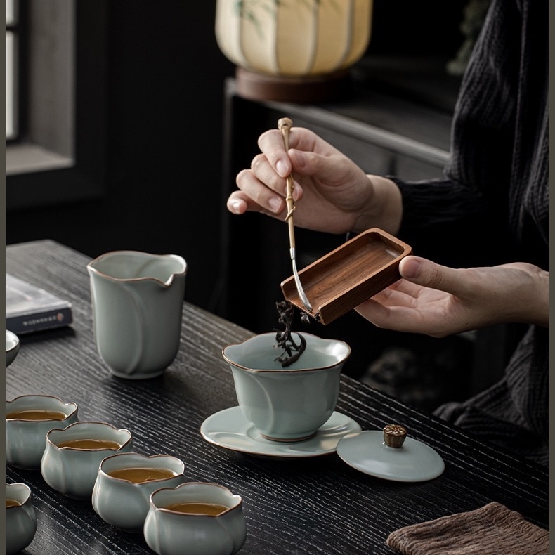 Premium Dehua Ru Kiln Side-Handle Teapot Set - Traditional Ceramic Kung Fu Teaware