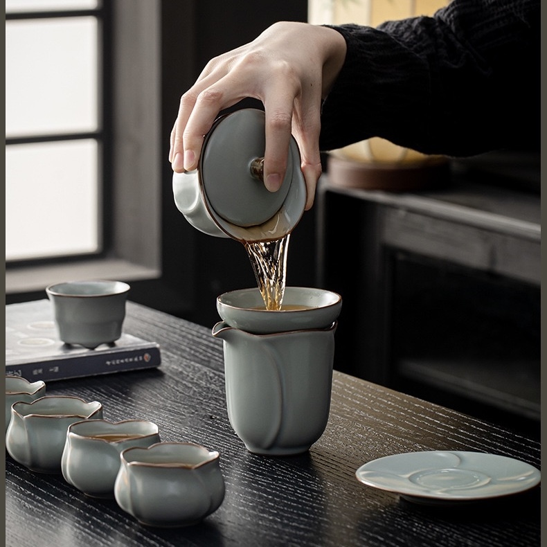Premium Dehua Ru Kiln Side-Handle Teapot Set - Traditional Ceramic Kung Fu Teaware