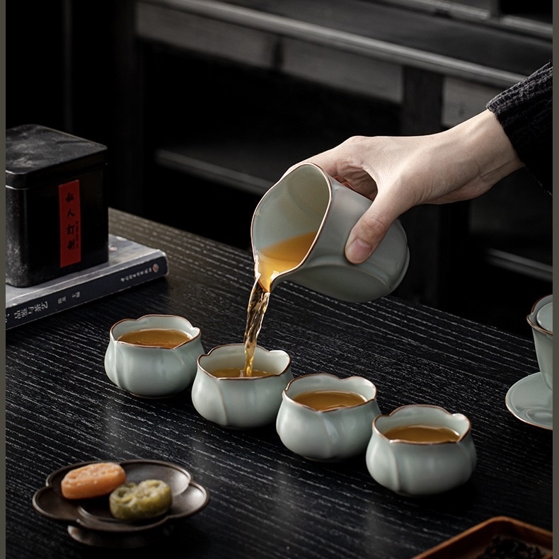 Premium Dehua Ru Kiln Side-Handle Teapot Set - Traditional Ceramic Kung Fu Teaware