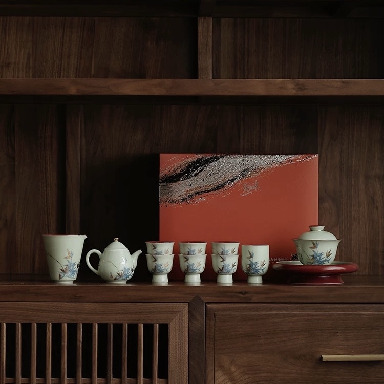Gao Feng Ao Ran Ice Type Jade Porcelain Kung Fu Tea Set - Light Luxury Tea Ceremony Collection
