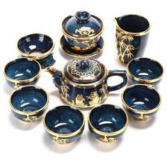 11-Piece Gold-Inlaid Jade "Bamboo in Mind" Tea Set