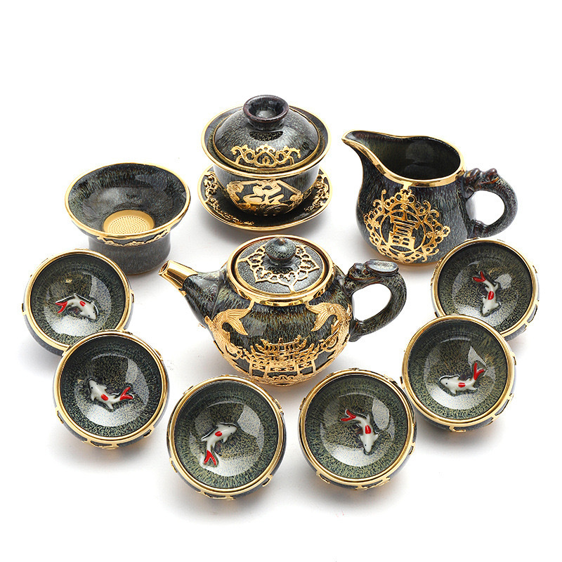 Lanfei Gold-Inlaid Jade Porcelain Tea Set - Collectible Oriental Art Teaware