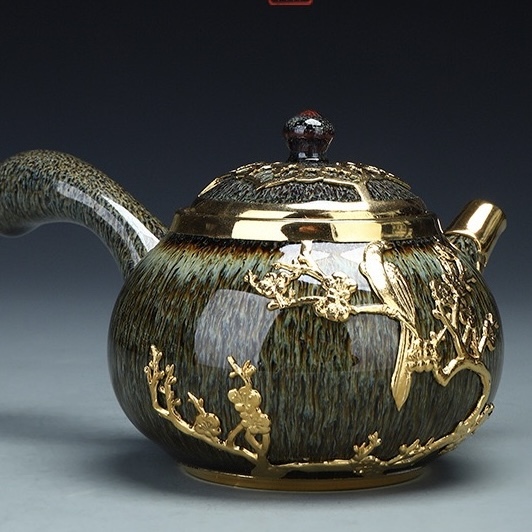 Lanfei Gold-Inlaid Jade Porcelain Tea Set - Collectible Oriental Art Teaware