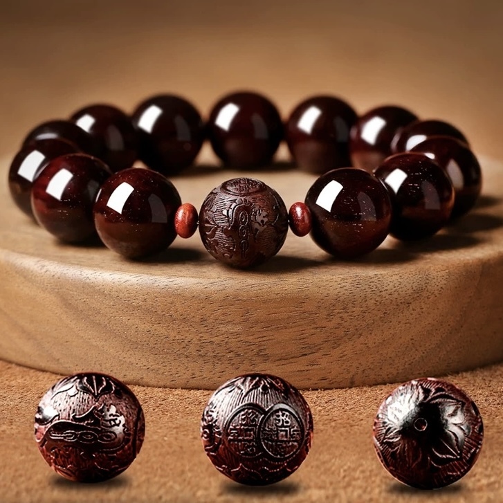 Natural Golden Vein Red Sandalwood Mala Bracelet
