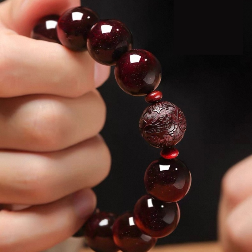 Natural Golden Vein Red Sandalwood Mala Bracelet