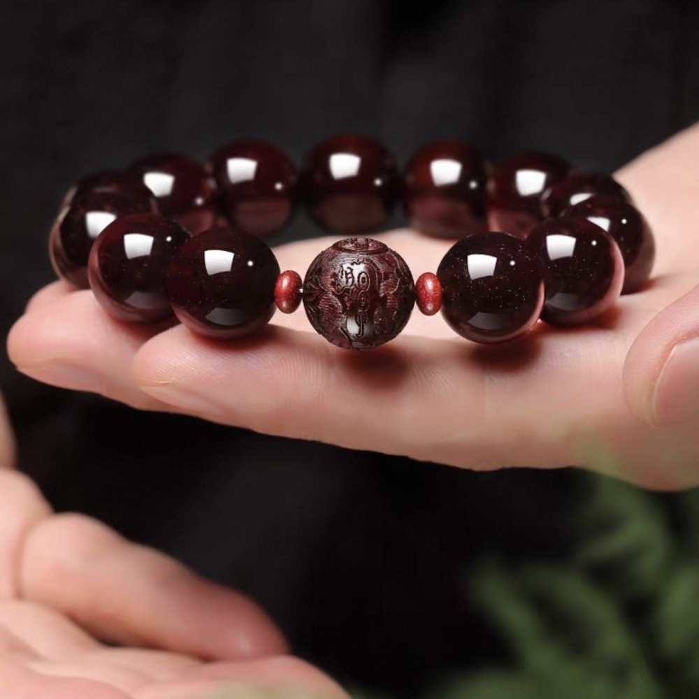 Natural Golden Vein Red Sandalwood Mala Bracelet