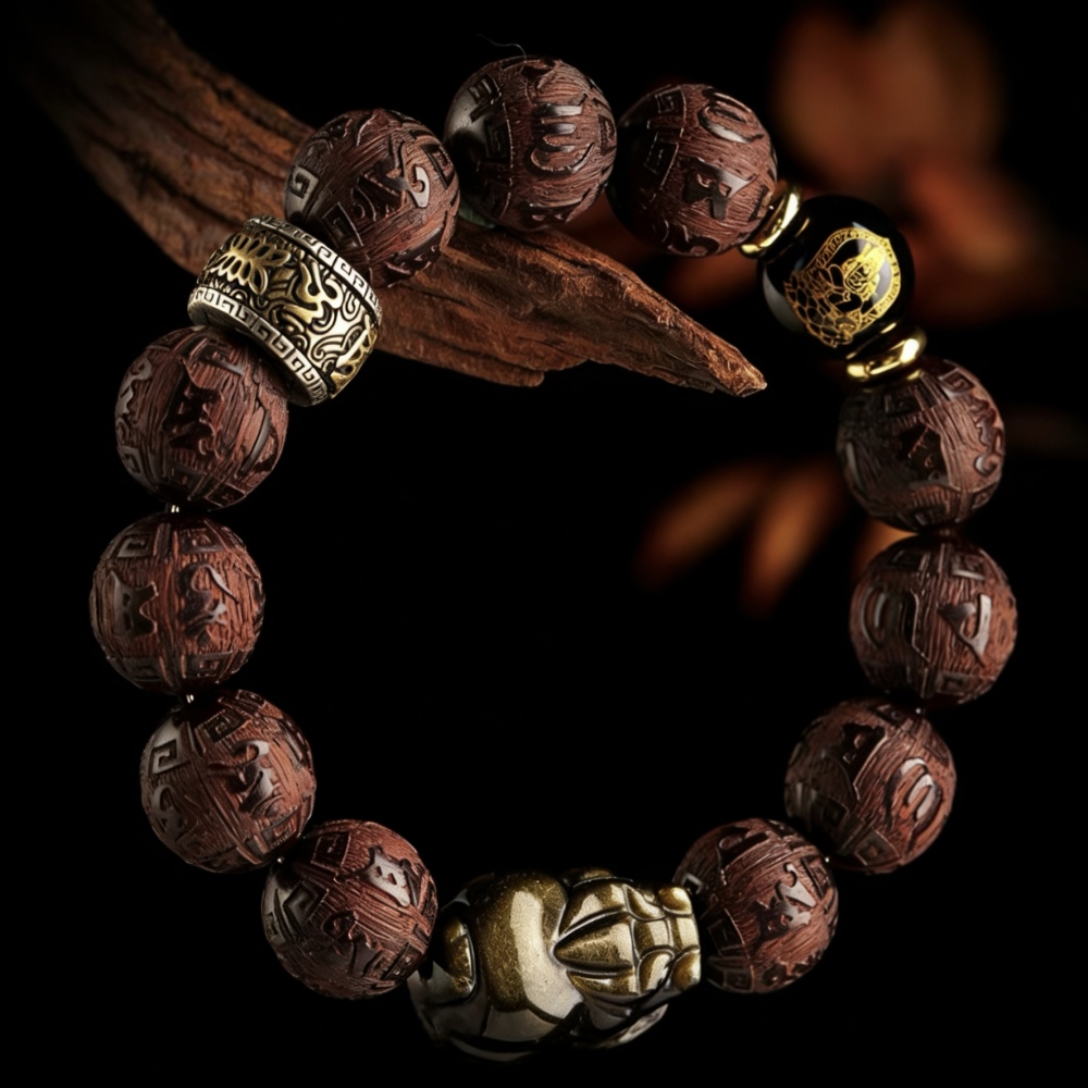 Red Sandalwood Pixiu Bracelet for Men - Sandalwood Collectible Wrist Mala