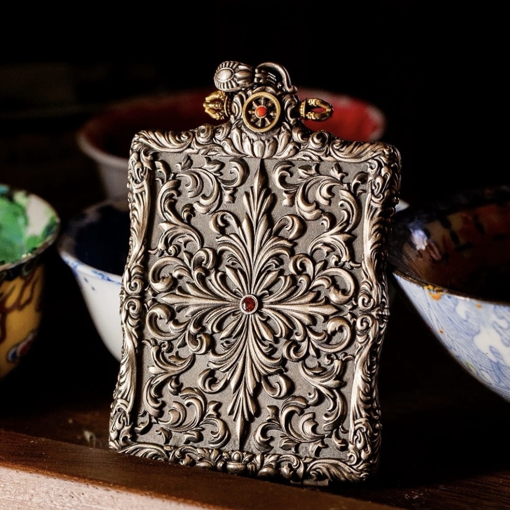 Regong Hand-Painted Yellow Jambhala Thangka Pendant