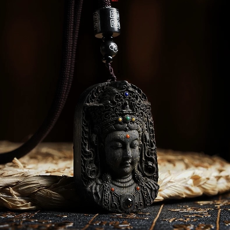 Agarwood Guanyin Pendant - Peace-Blessing Buddha Amulet