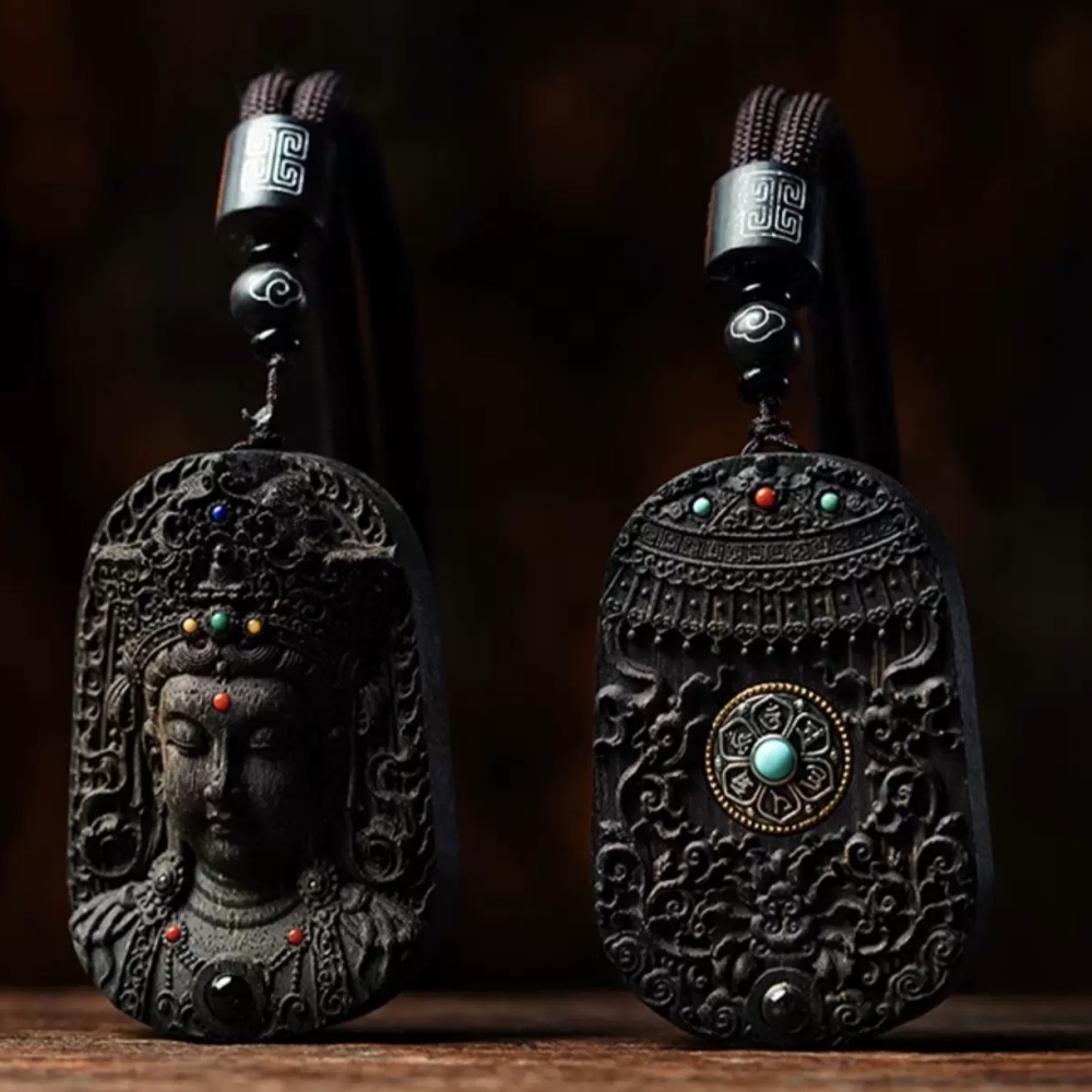 Agarwood Guanyin Pendant - Peace-Blessing Buddha Amulet