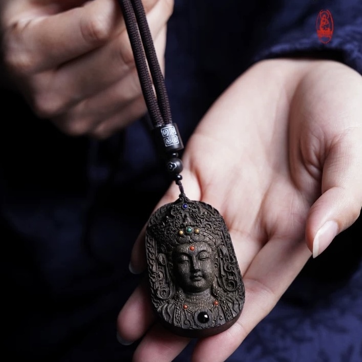 Agarwood Guanyin Pendant - Peace-Blessing Buddha Amulet