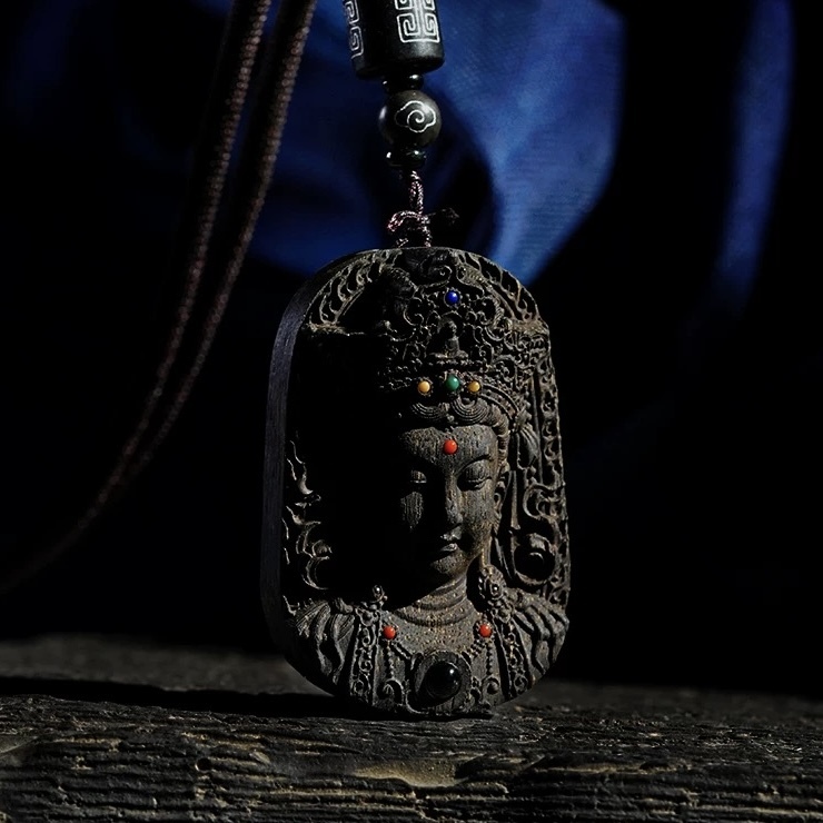 Agarwood Guanyin Pendant - Peace-Blessing Buddha Amulet