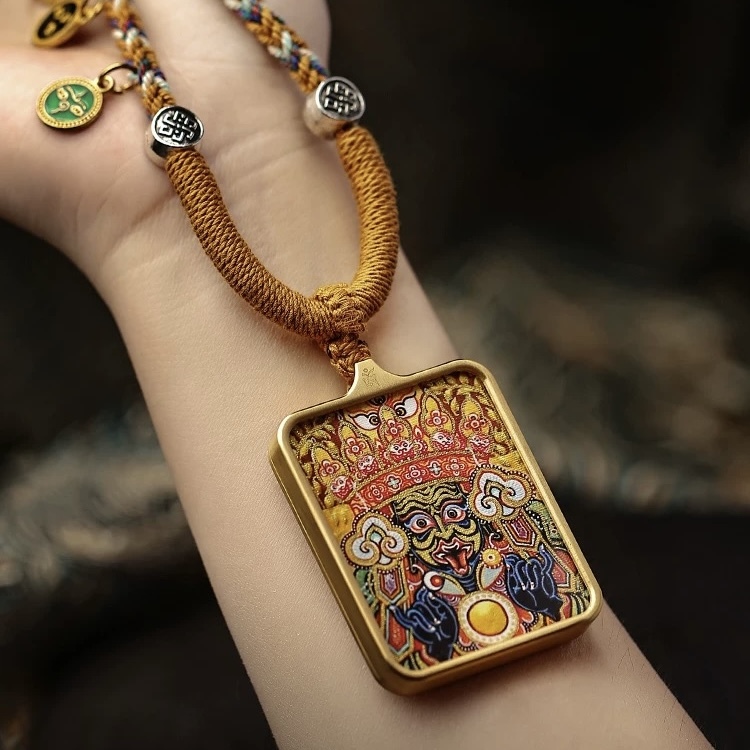 Tibet Hand-Painted Zakiram Thangka Pendant