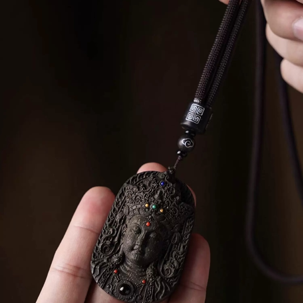 Agarwood Guanyin Pendant - Peace-Blessing Buddha Amulet
