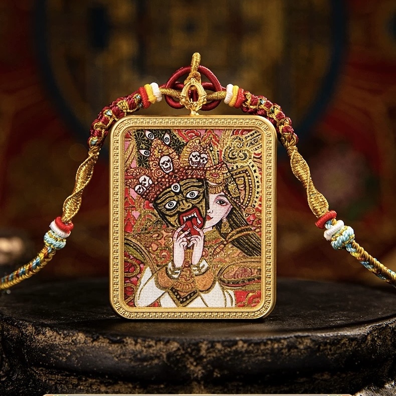 Tibet Hand-Painted Zakiram Thangka (Past & Present Incarnations, Wealth Attracting) Pendant