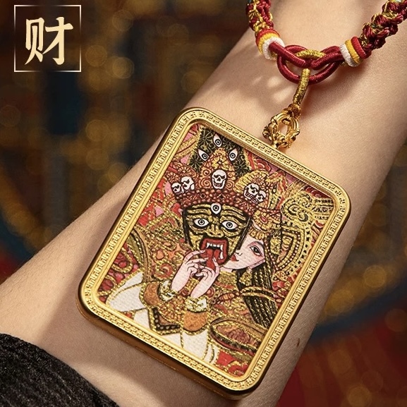 Tibet Hand-Painted Zakiram Thangka (Past & Present Incarnations, Wealth Attracting) Pendant