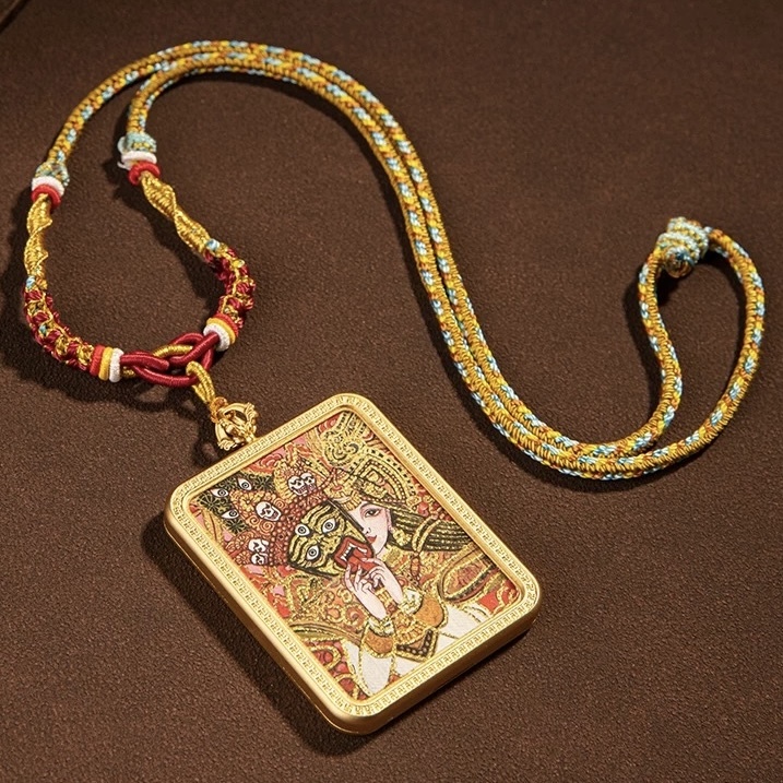 Tibet Hand-Painted Zakiram Thangka (Past & Present Incarnations, Wealth Attracting) Pendant