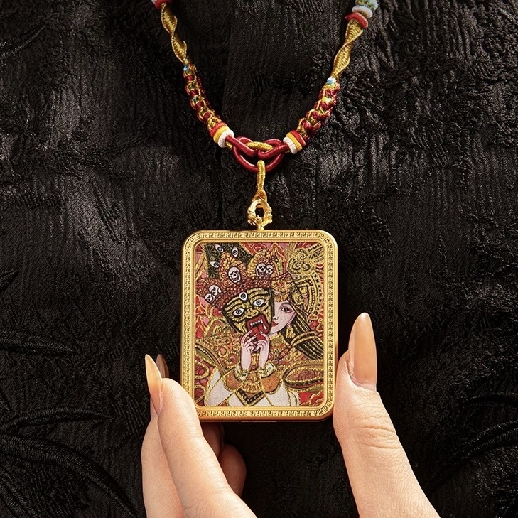 Tibet Hand-Painted Zakiram Thangka (Past & Present Incarnations, Wealth Attracting) Pendant