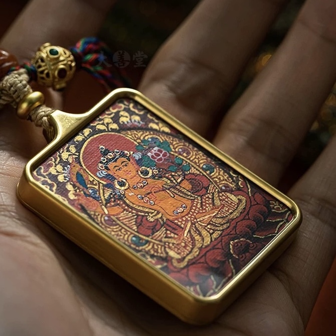 Tibet Hand-Painted Mahasthamaprapta Thangka Pendant (Supreme Lord of Great Power)
