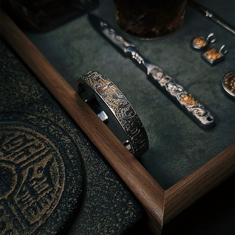 Taotie Carved Meteorite Bangle