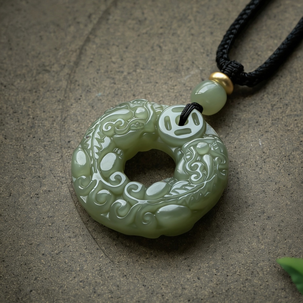 Natural Hetian Jade Double-Sided Pixiu Peace Buckle Pendant for Men