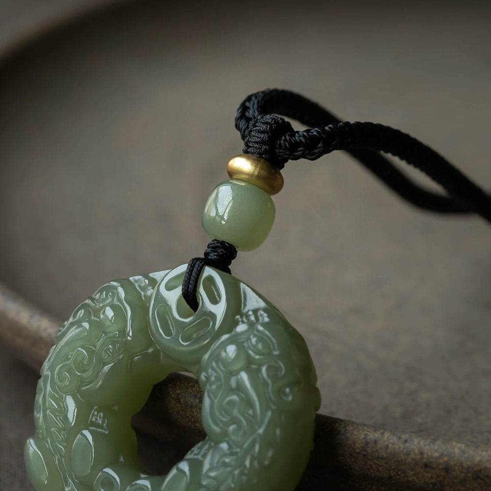 Natural Hetian Jade Double-Sided Pixiu Peace Buckle Pendant for Men