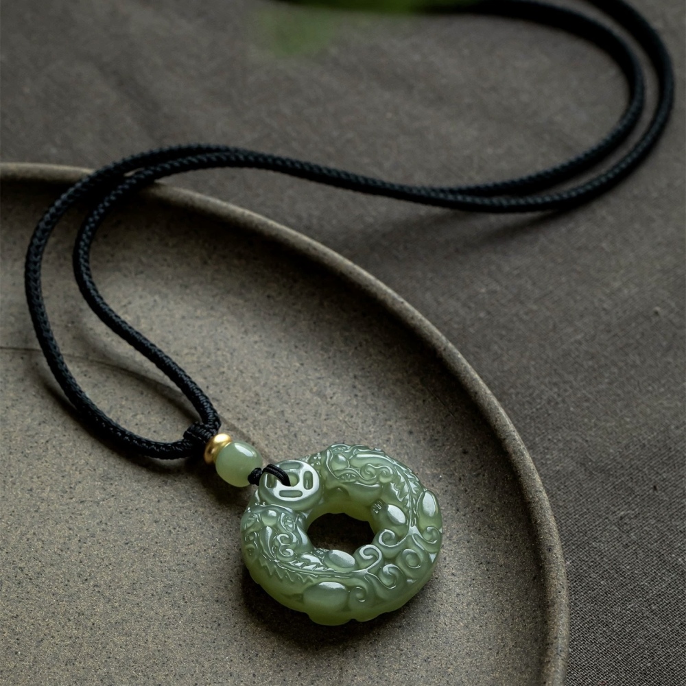Natural Hetian Jade Double-Sided Pixiu Peace Buckle Pendant for Men
