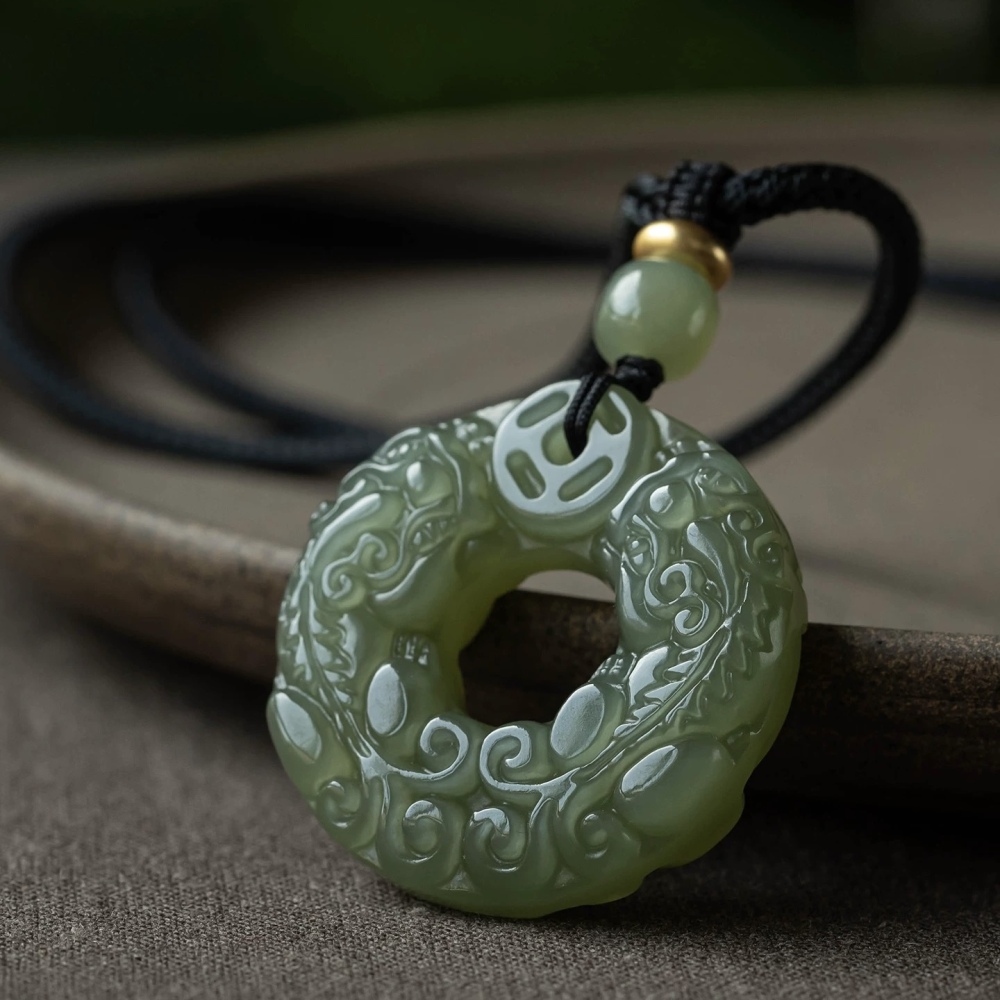Natural Hetian Jade Double-Sided Pixiu Peace Buckle Pendant for Men