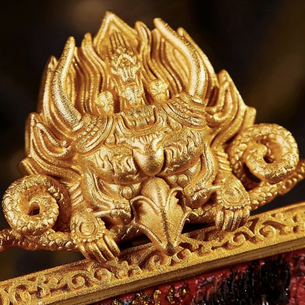 Intangible Cultural Heritage Leather Carving Thangka with Mineral Pigments Hand-Painted Yamantaka Ghau Pendant