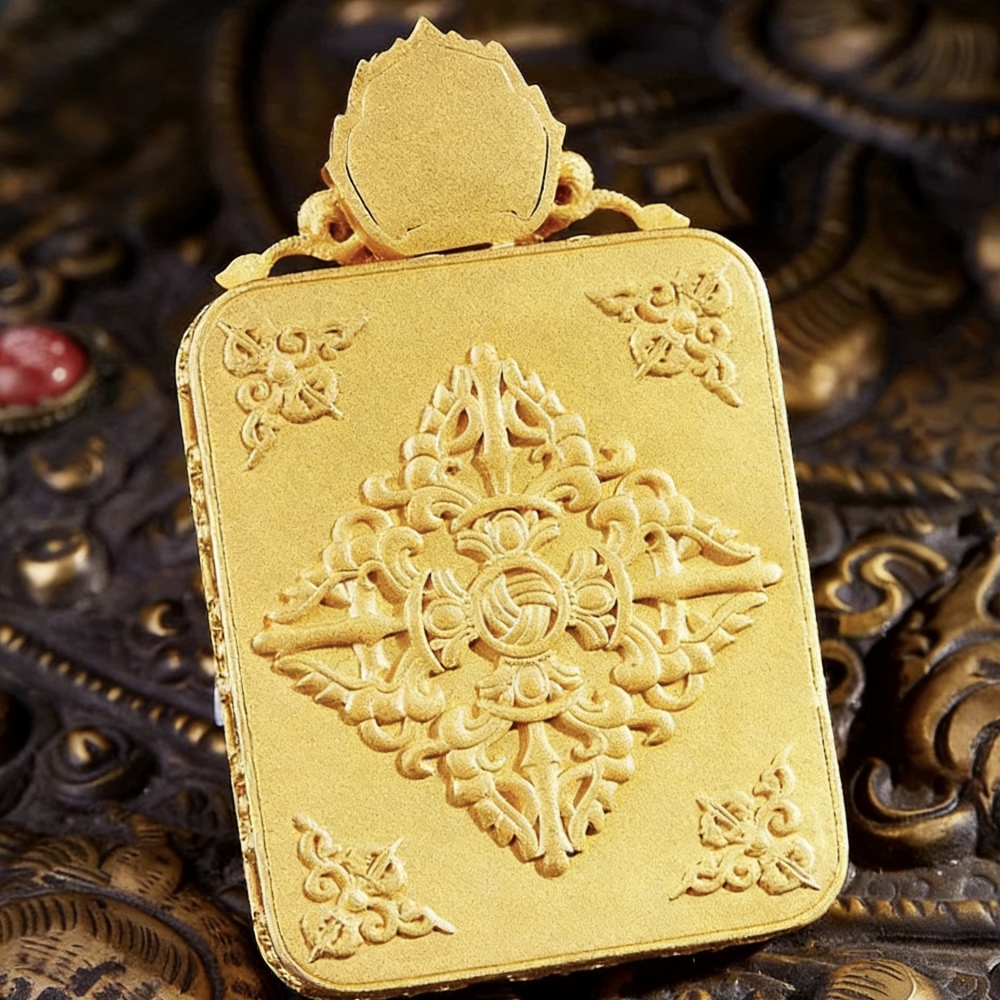 Intangible Cultural Heritage Leather Carving Thangka with Mineral Pigments Hand-Painted Yamantaka Ghau Pendant