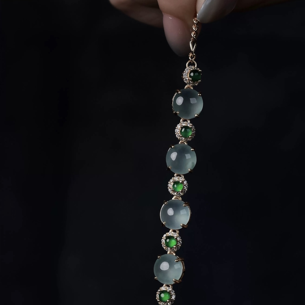 New Chinese-Style Natural Jadeite Bracelet - High-Transparency Ice Type Blue Jadeite Beaded Strand