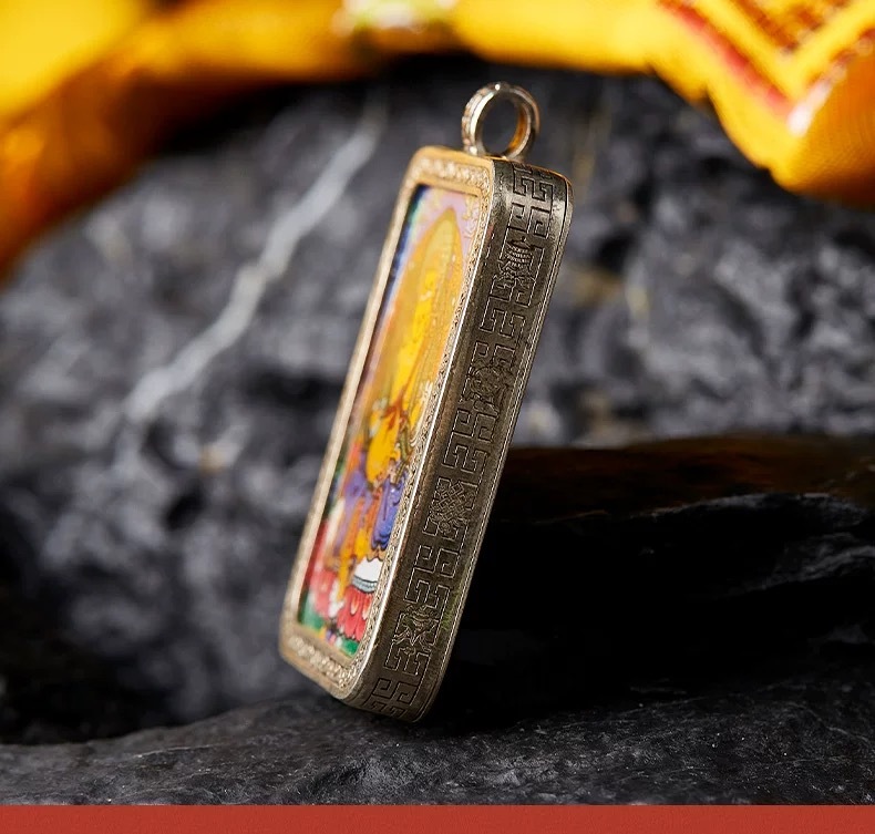 Intangible Cultural Heritage God of Wealth Yellow Jambhala Portable Thangka, Master Hand-Painted Micro Thangka Pendant