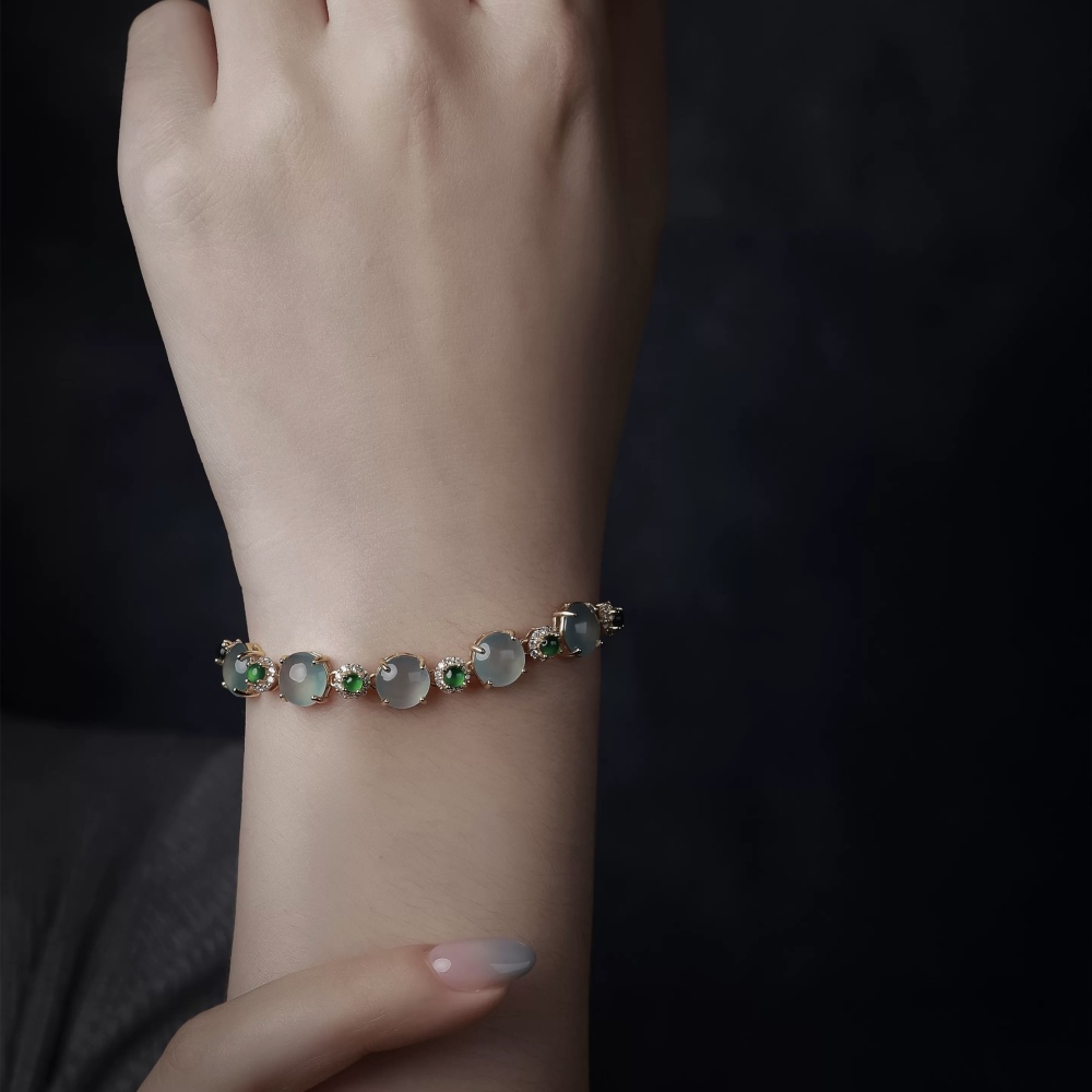 New Chinese-Style Natural Jadeite Bracelet - High-Transparency Ice Type Blue Jadeite Beaded Strand