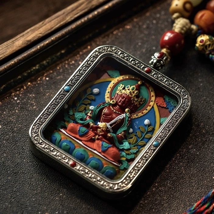 Cinnabar Hand-Painted Vairocana Thangka Pendant