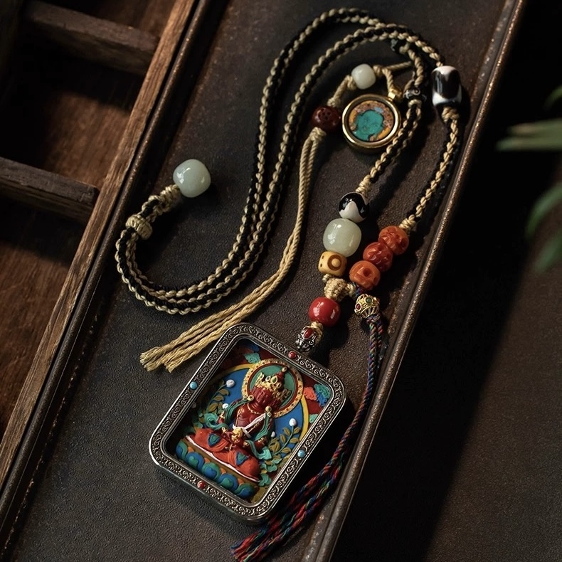 Cinnabar Hand-Painted Vairocana Thangka Pendant