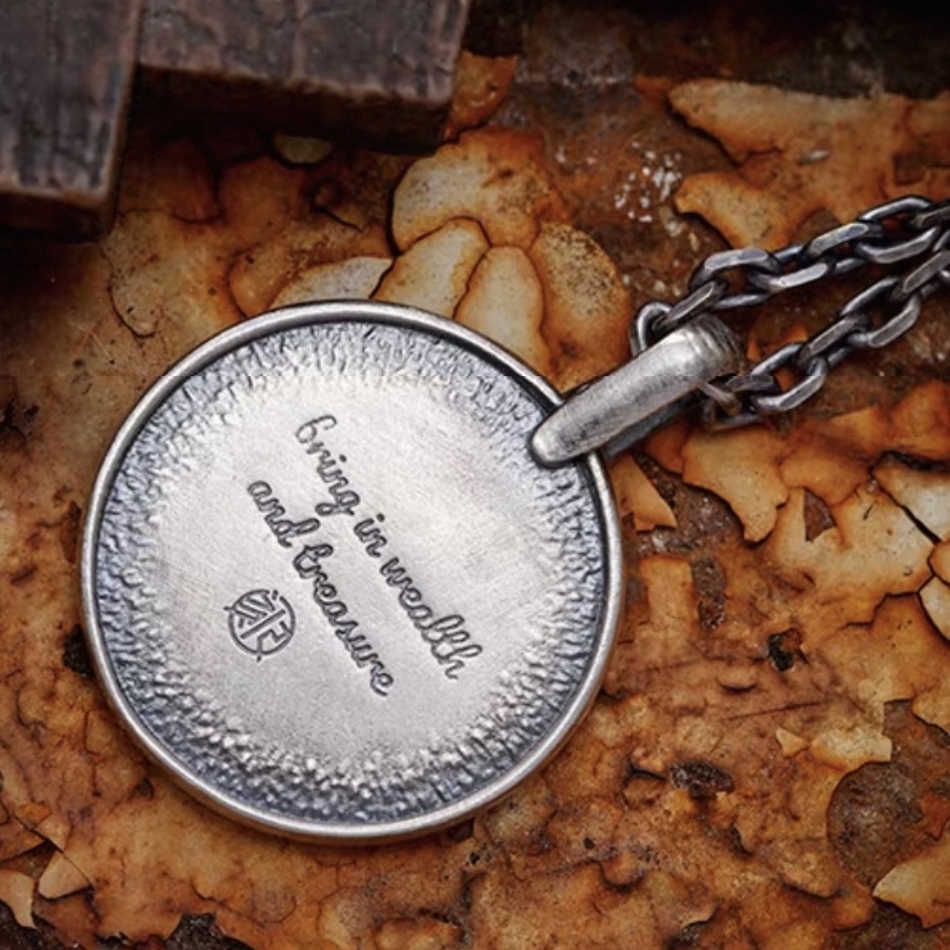 Retro Chinese-Style Silver Pixiu Necklace Pendant