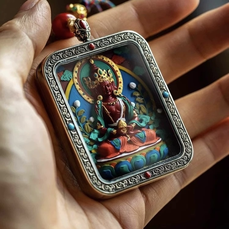 Cinnabar Hand-Painted Vairocana Thangka Pendant