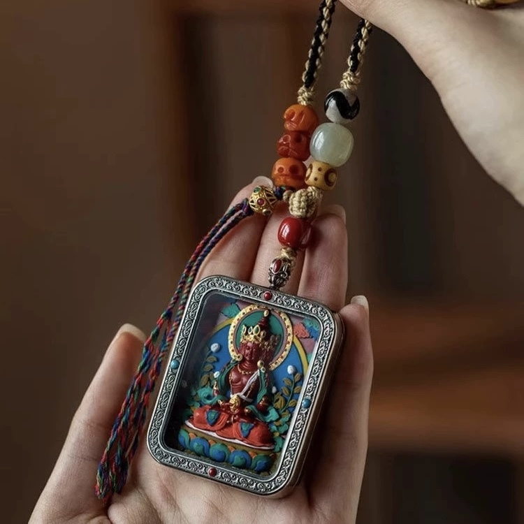 Cinnabar Hand-Painted Vairocana Thangka Pendant
