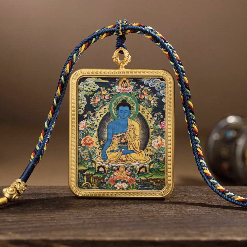 Medicine Buddha Thangka Pendant for Peace and Physical & Mental Wellness Blessing