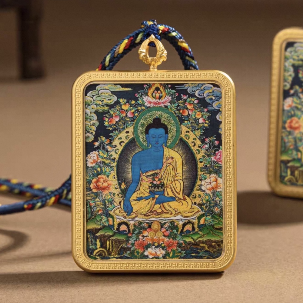 Medicine Buddha Thangka Pendant for Peace and Physical & Mental Wellness Blessing