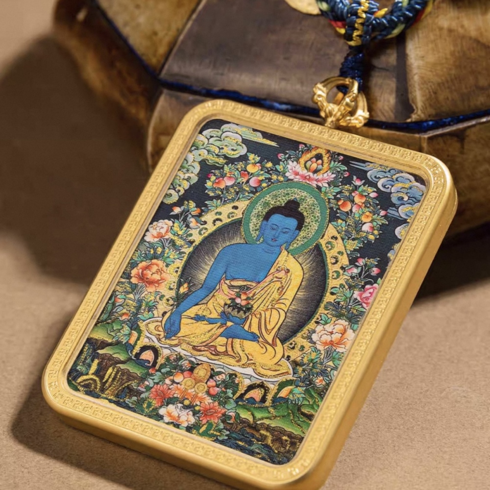Medicine Buddha Thangka Pendant for Peace and Physical & Mental Wellness Blessing