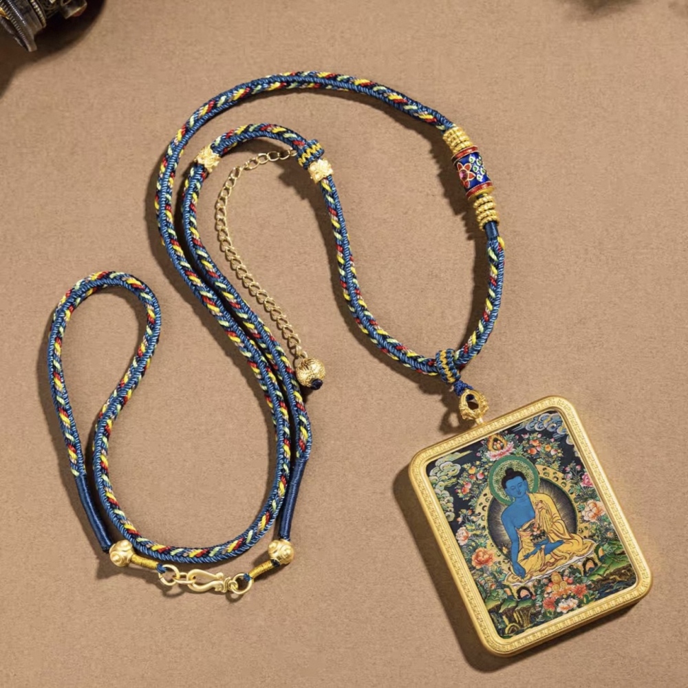 Medicine Buddha Thangka Pendant for Peace and Physical & Mental Wellness Blessing